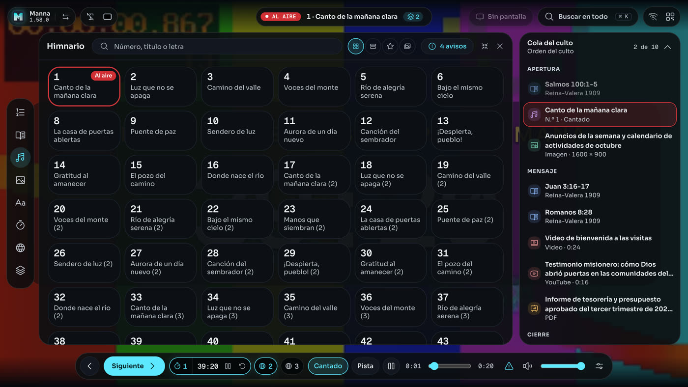 El control de Manna con un himno al aire